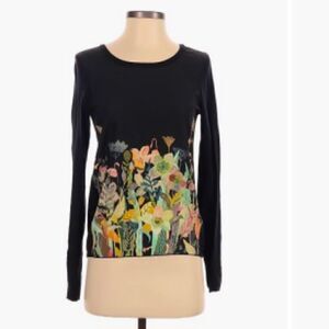 Anthropologie Black and Yellow Fitted Long Sleeve Blouse